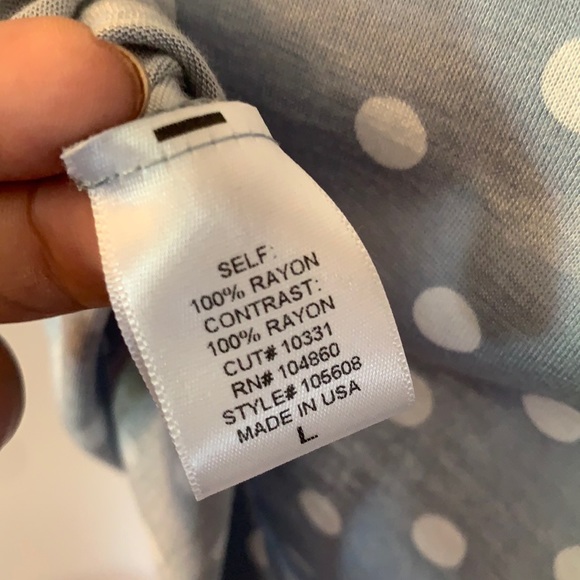 NWT Chloe K Blue / White Polka Dot Large Short Sleeve Shirt - Picture 6 of 10